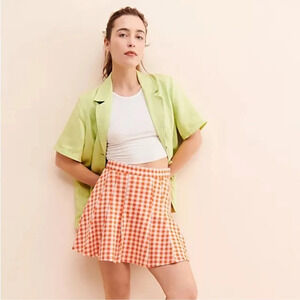 Free People Honey Plaid Pleated Gingham Skirt Size 8 NWOT